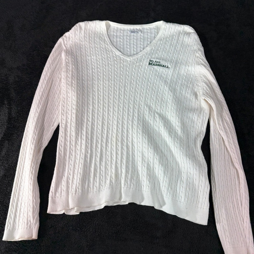 Ashworth XL White Cable Knit Sweater We Are Marshall Pullover Women's Vintage